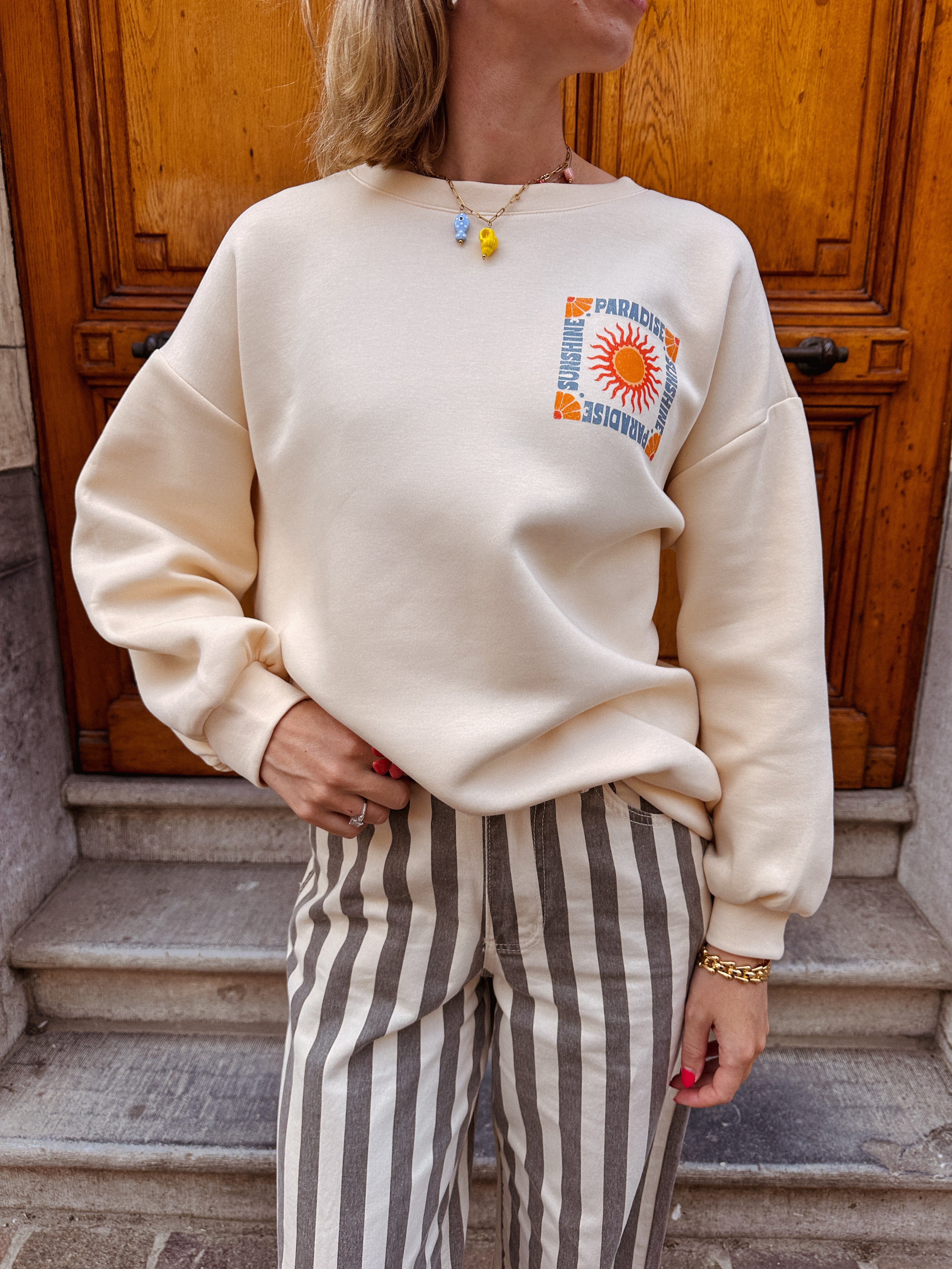 Paradise sweater ecru met print
