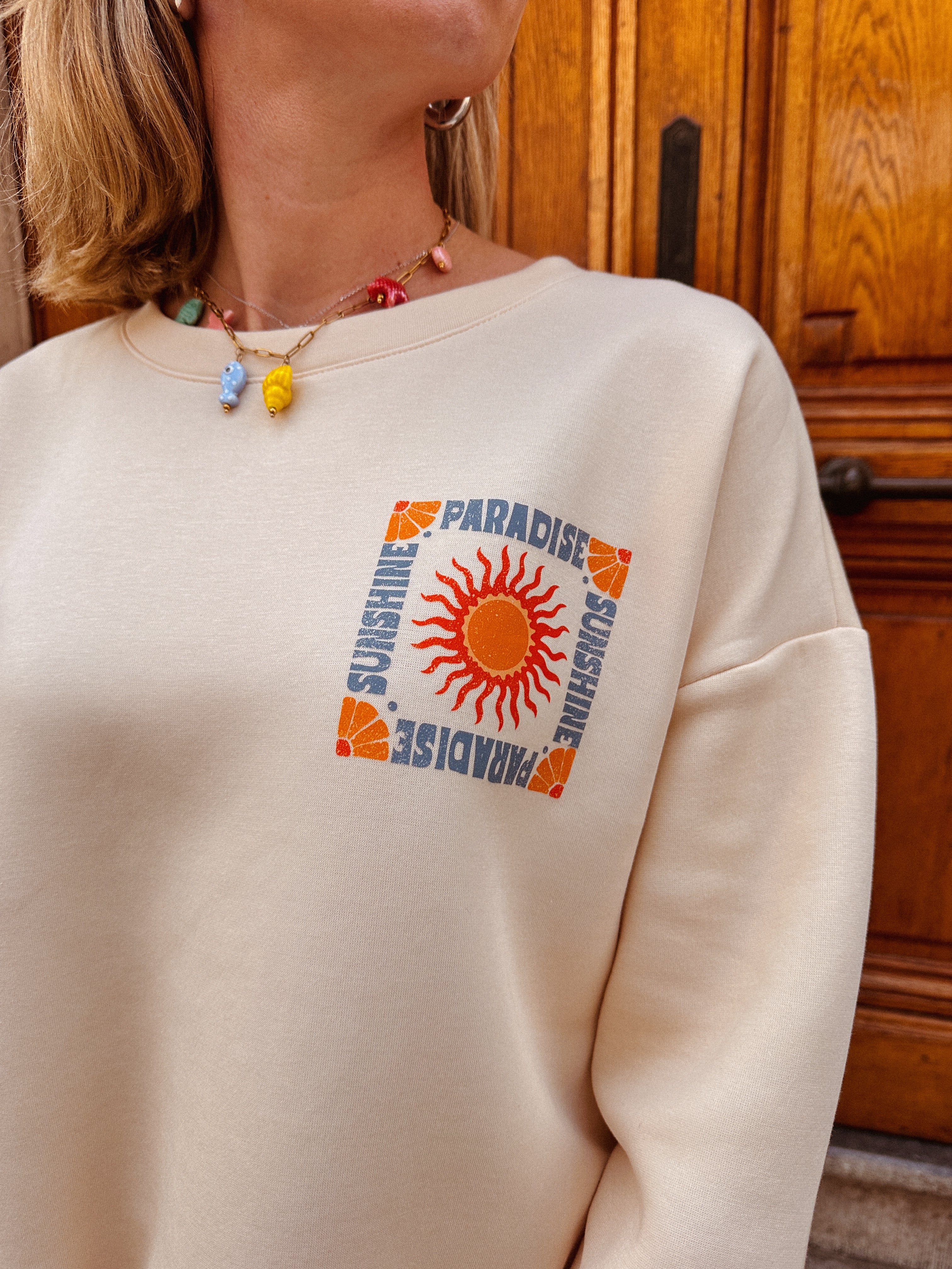 Paradise sweater ecru met print