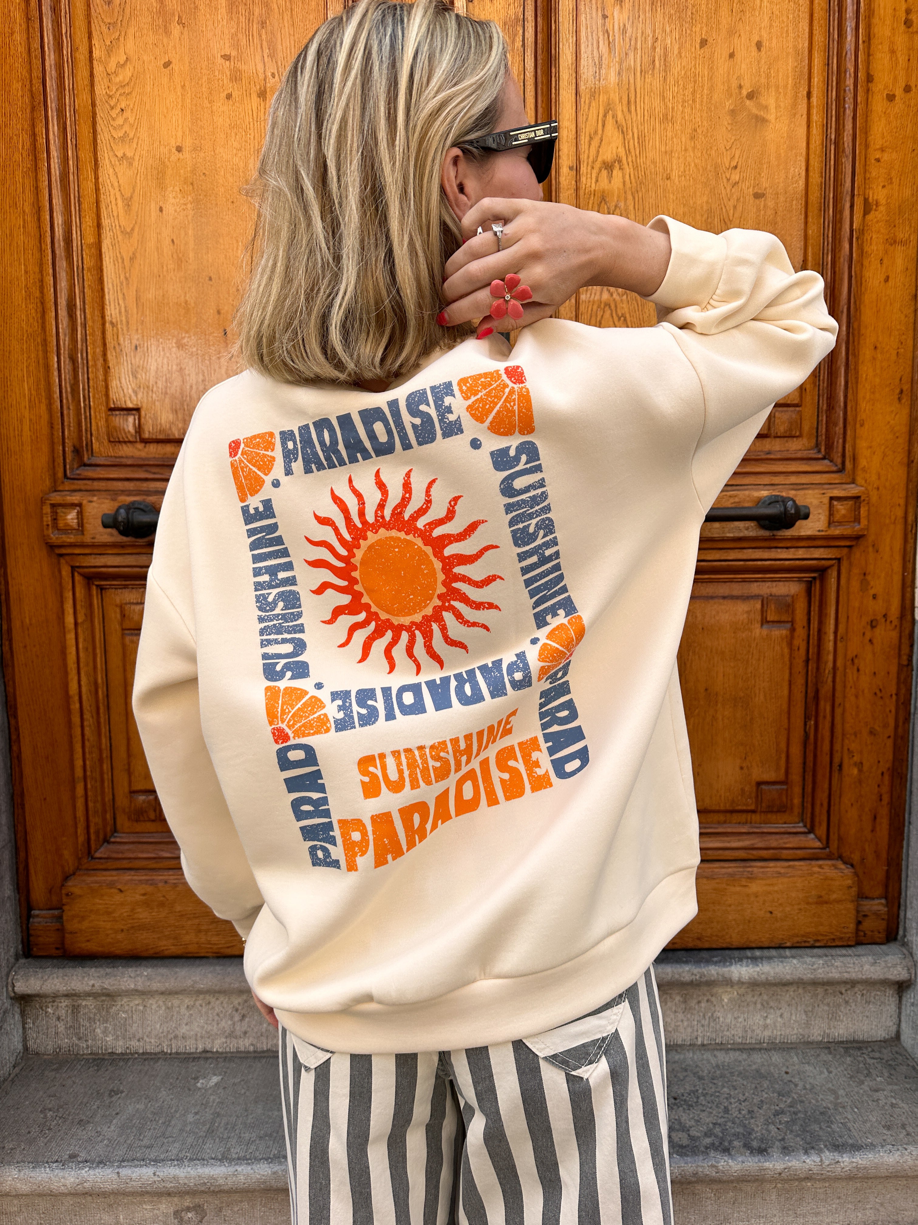 Paradise sweater ecru met print