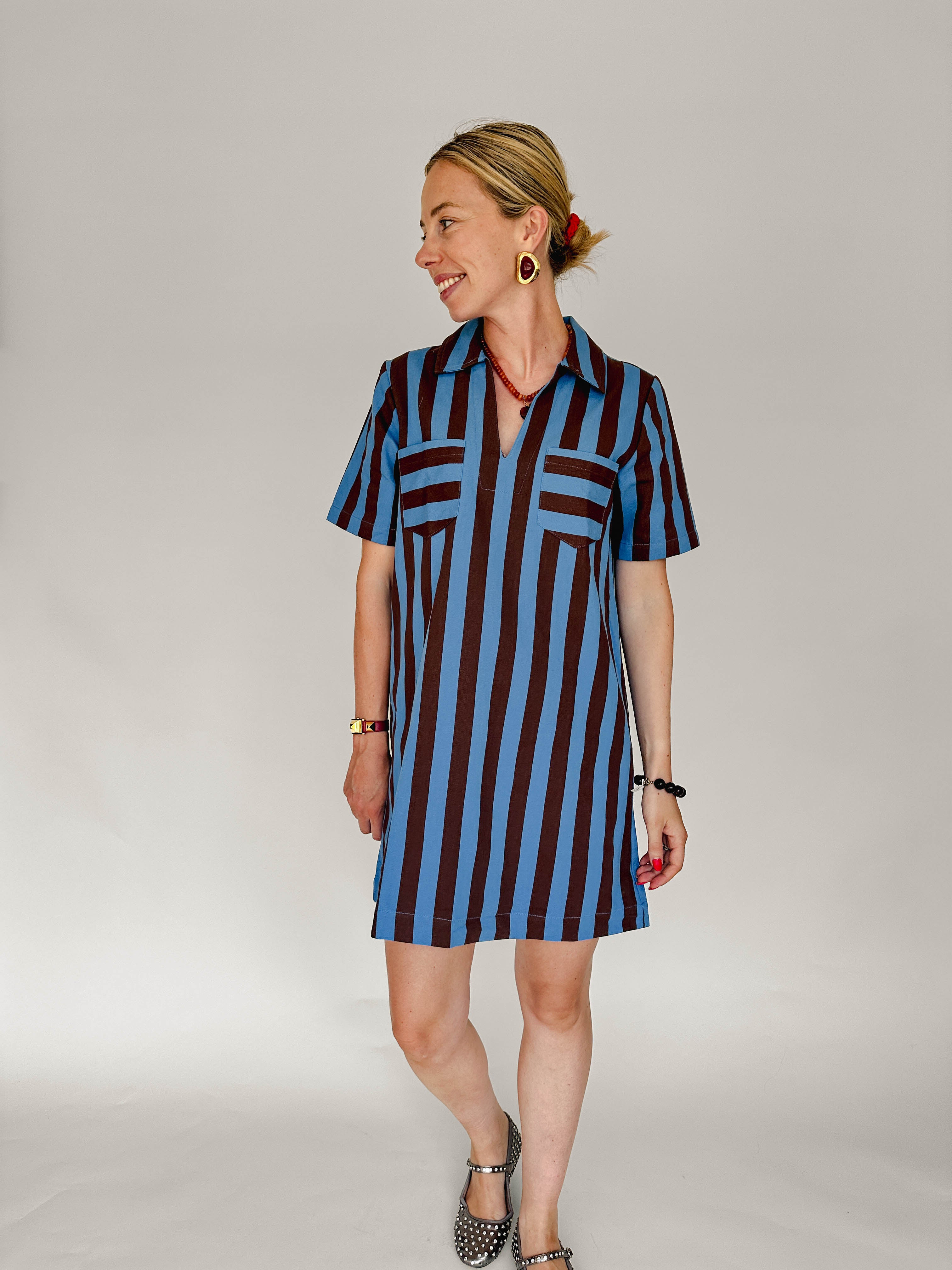 Coco jurk gestreept blauw bruin