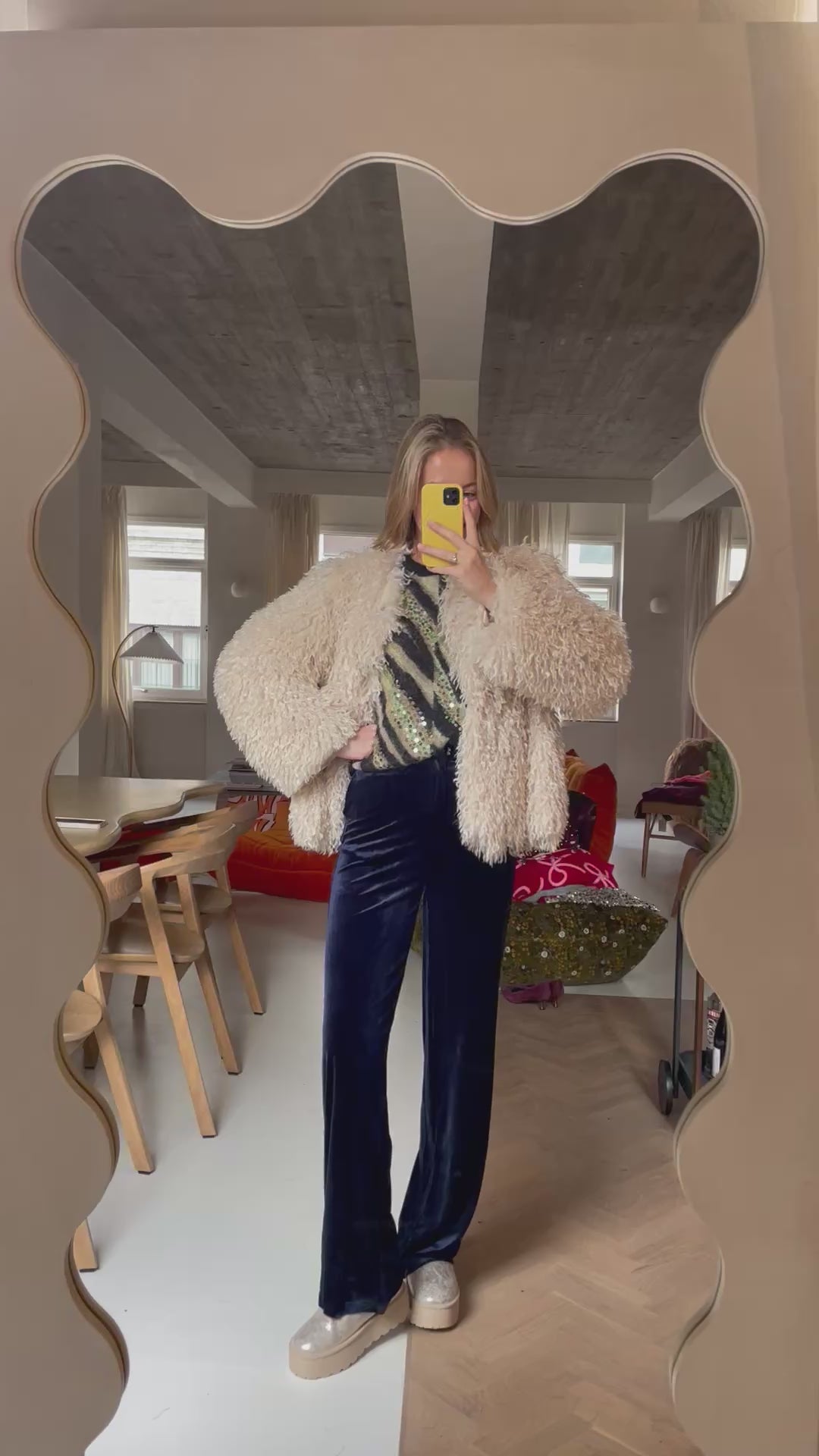 Camille velvet broek blauw